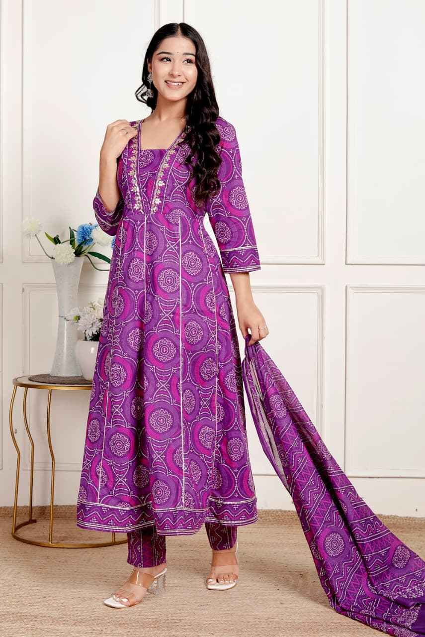 Purple  Bandhej Blossom Grace Set